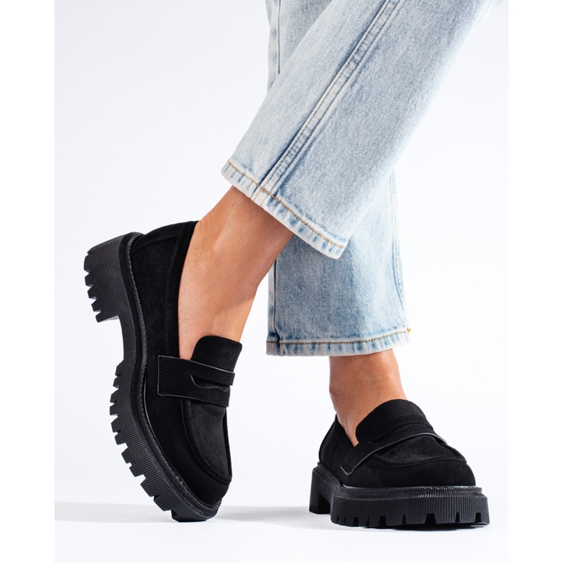 Mocasini de dama de piele intoarsa neagra Shelovet negru 1