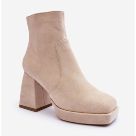 PS1 Botine din piele intoarsa, cu tocuri masive, bej deschis 1
