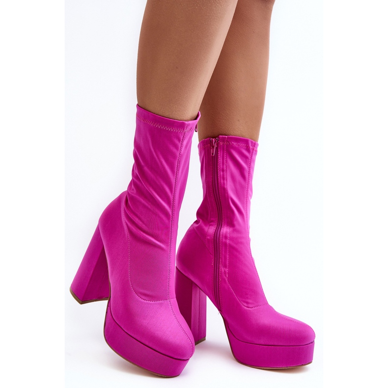 PH2 Botine cu toc inalt cu fermoar, Fuchsia Peculia roz 1