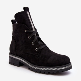 PS1 Botine De Damă De Căprioară Cu Decor Plesca Neagră negru 2 PS1 Botine De Damă De Căprioară Cu Decor Plesca Neagră negru 2