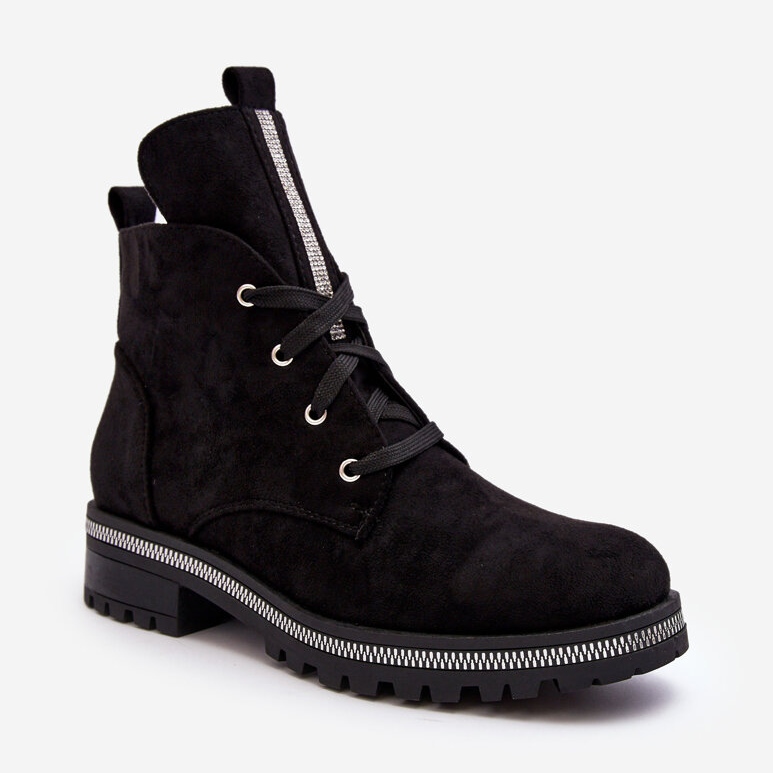 PS1 Botine De Damă De Căprioară Cu Decor Plesca Neagră negru 2 PS1 Botine De Damă De Căprioară Cu Decor Plesca Neagră negru 2