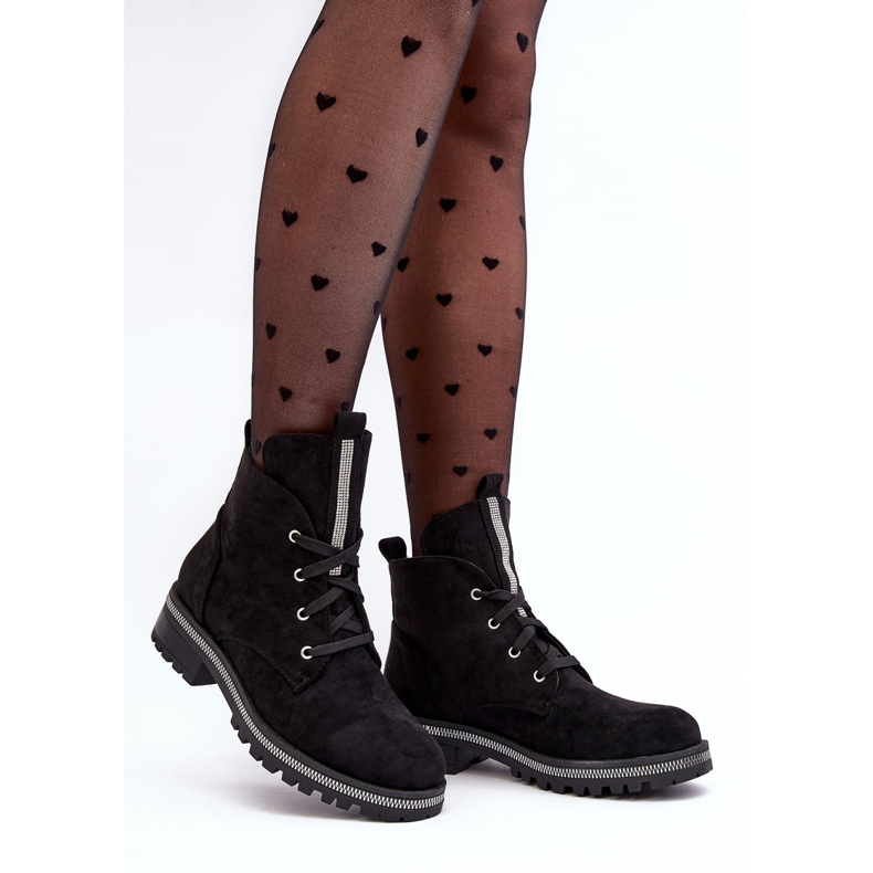 PS1 Botine De Damă De Căprioară Cu Decor Plesca Neagră negru 1 PS1 Botine De Damă De Căprioară Cu Decor Plesca Neagră negru 1