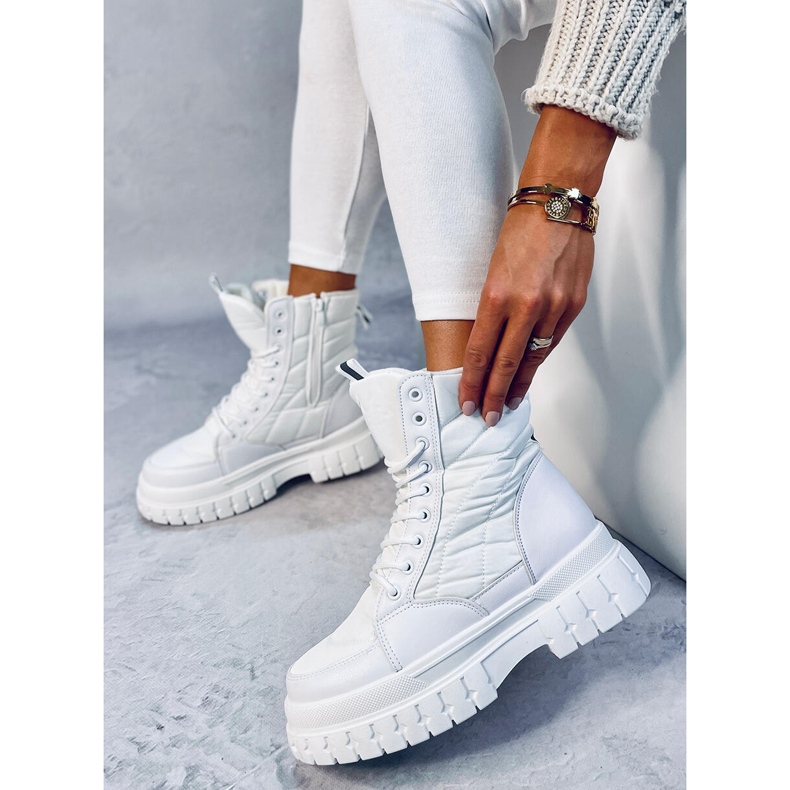 Cizme plate cu șireturi Barkin Blanco alb 2