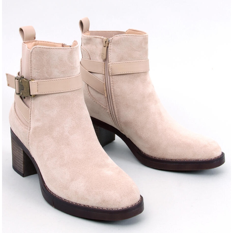 Botine Yonda Beige cu toc stabil bej 1