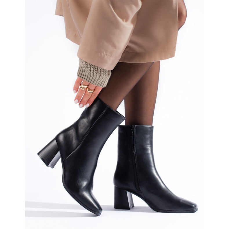 Botine de damă negre Shelovet cu vârf pătrat negru 1