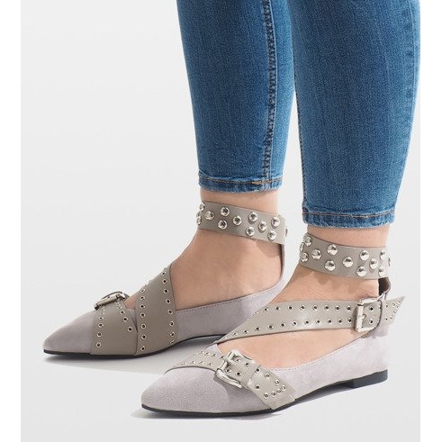 Pantofi alunecați gri, cu știfturi B12-8 roz 1