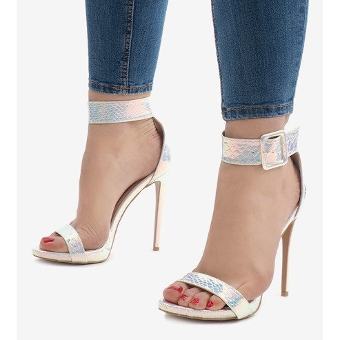 Sandale argintii irizate cu tocuri înalte L1543 1