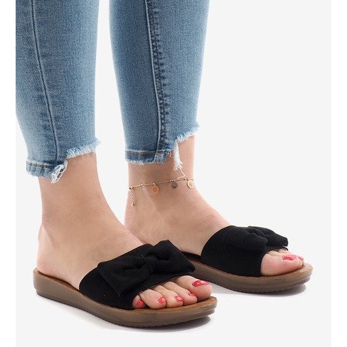 Papuci negri cu fundă 6376-1 negru 1