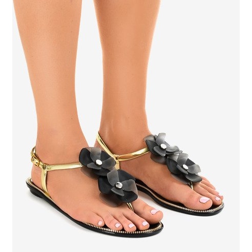 Papuci negri KG19P cu flori negru 1