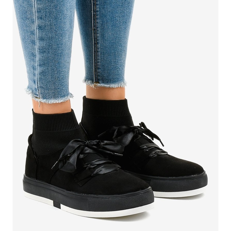 Adidași înalți negri, panglică CH-95 negru 1