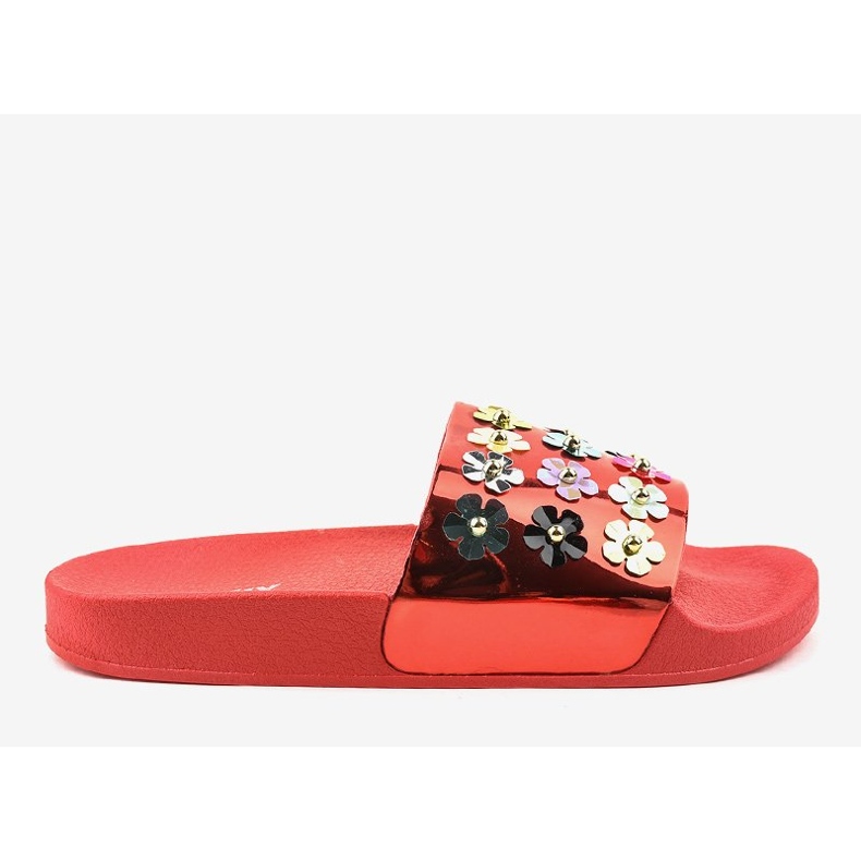 Flip-flops roșii cu flori D7659-4 roșu 1