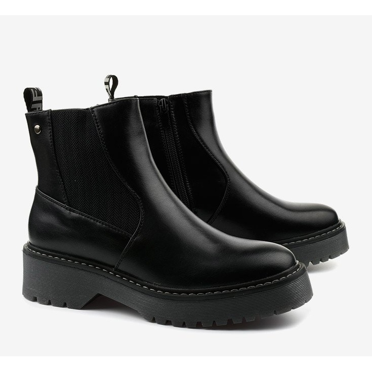 Cizme plate negre din piele ecologică Cavern negru 1 Cizme plate negre din piele ecologică Cavern negru 1