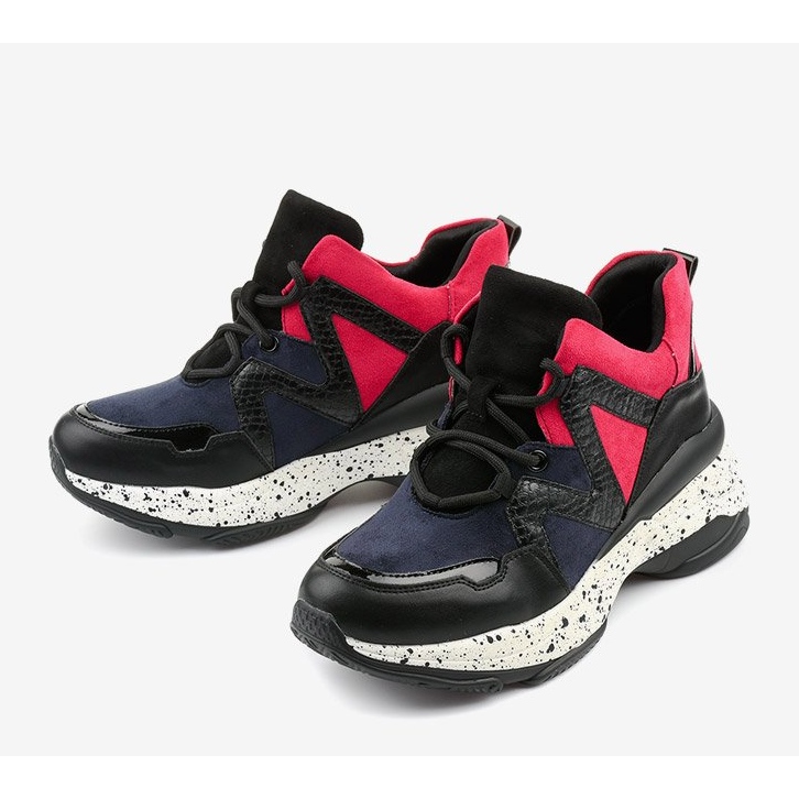 Adidași sport negri din piele ecologică-piele de căprioară Clavelina negru roșu albastru marin 1