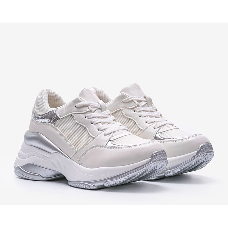 Adidași argintii cu talpă groasă Lydia alb 1