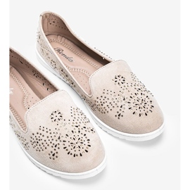 Mocasini ajurati bej cu zirconiu cubic Brianna 2