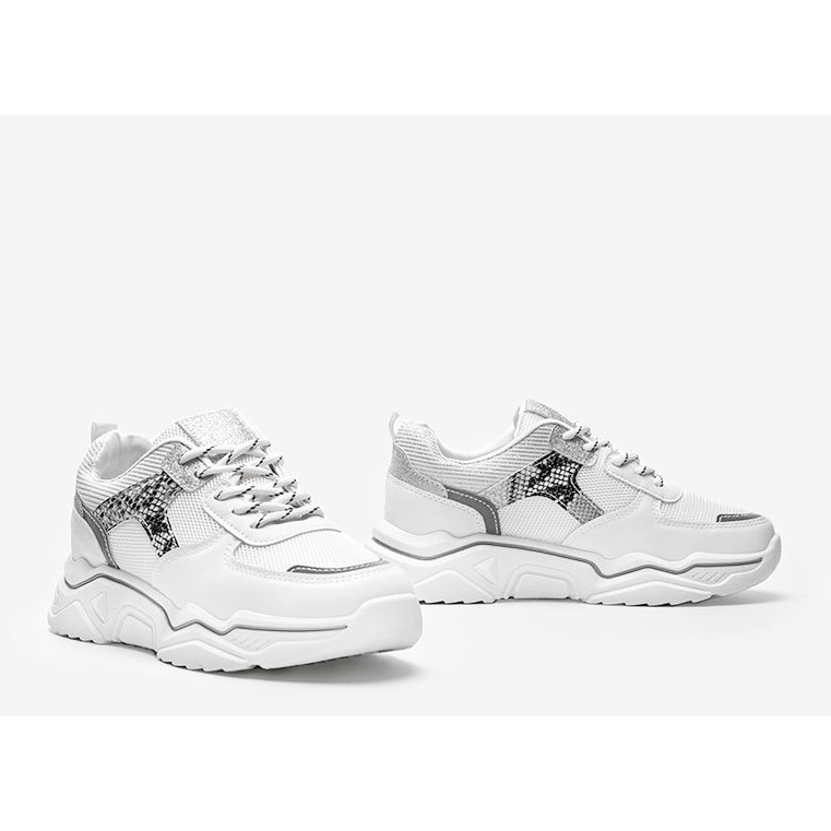 Adidași albi pe talpă groasă cu model de piele de șarpe Anika 1