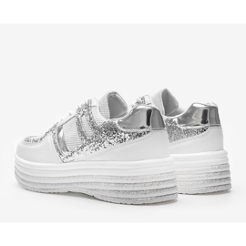 Adidași albi din brocart pe talpă groasă de laur 1