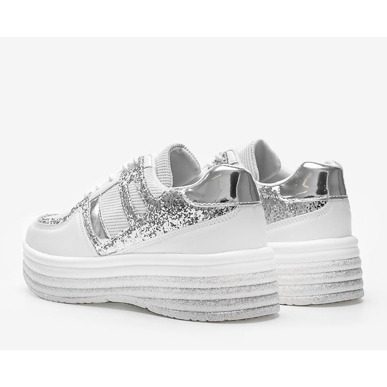 Adidași albi din brocart pe talpă groasă de laur 1