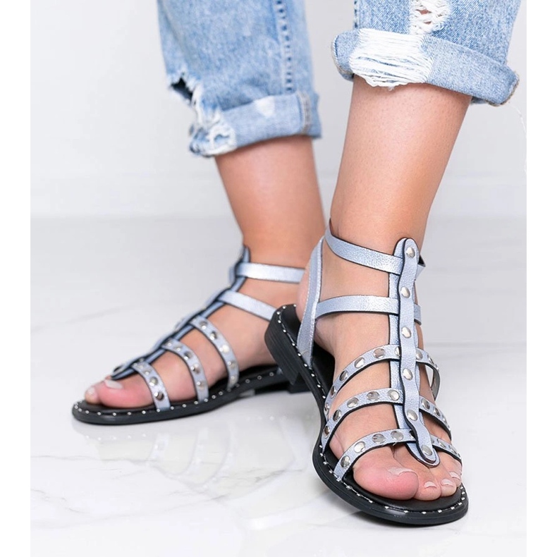 Sandale gladiator metalice albastre Xana albastru 1