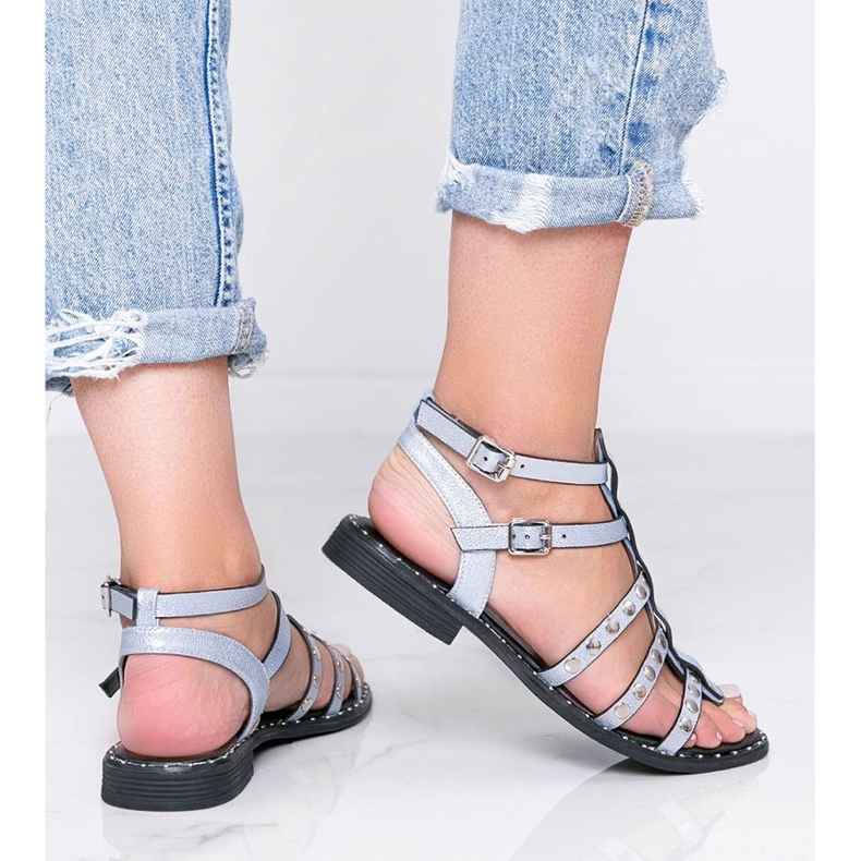 Sandale gladiator metalice albastre Xana albastru 2