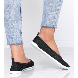 Balerini din țesătură neagră cu model ajurat Rylee negru 1