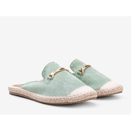 Papuci verzi pentru femei, cu cataramă verde 1