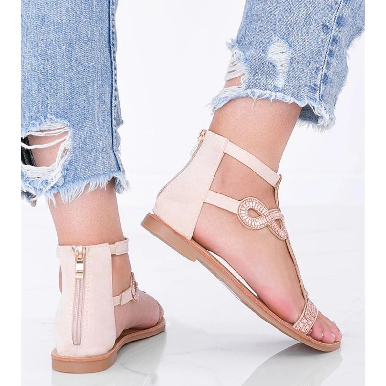 Sandale bej împodobite cu zirconiu cubic Cersi 1