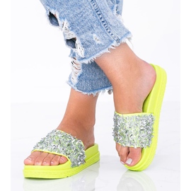 Papuci verde neon cu zirconiu cubic Love Bling 1 Papuci verde neon cu zirconiu cubic Love Bling 1