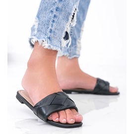 Papuci negri cu partea superioară Iren împletită negru 1 Papuci negri cu partea superioară Iren împletită negru 1