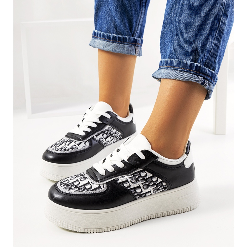 Tenisi negri pe platforma Worden alb negru 1