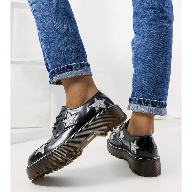 Pantofi negri cu stele Starl negru 2