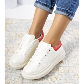 Tenisi de damă Neera albi sidefați roșu 1