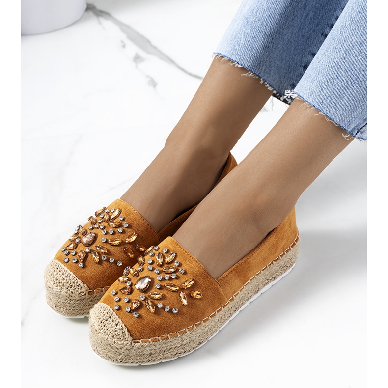 Espadrile maro cu zirconiu Leer galben 1 Espadrile maro cu zirconiu Leer galben 1