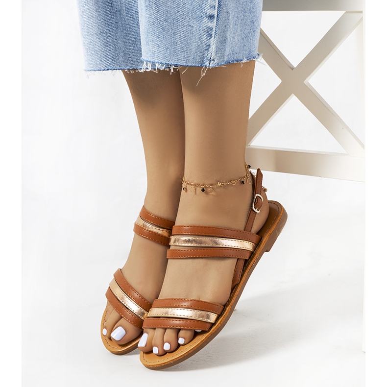 Sandale de damă Hibbins maro de aur 1