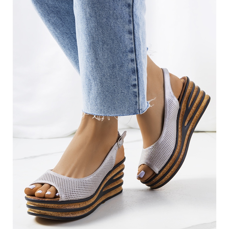 Espadrile bej pe pană Alton argint 1