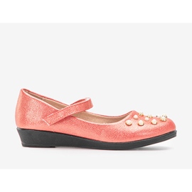 Balerini roșii pentru copii cu perle Silva roșu 2