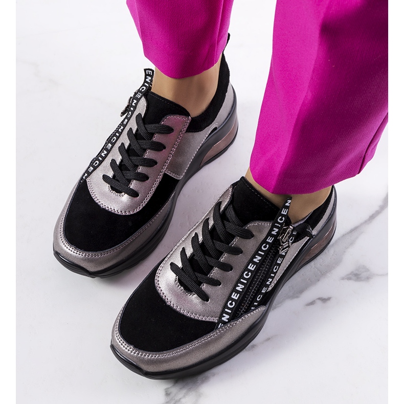 Tenisi Belita din piele neagra negru gri 1