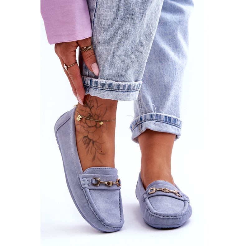 Mocasini clasici din piele intoarsa de dama albastru Corinell 3