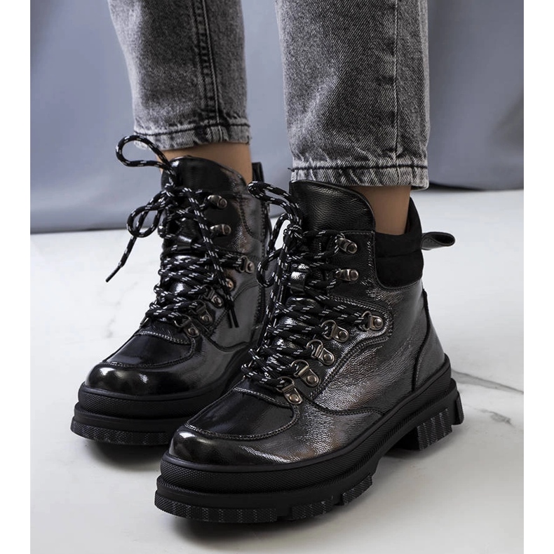 Cizme Prepo din piele lacuita gri negru 1