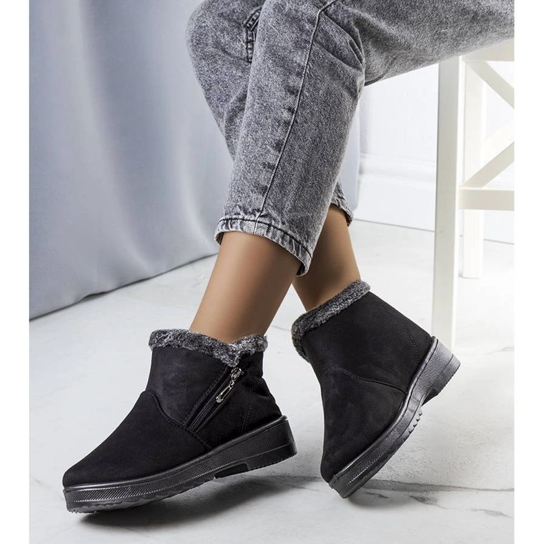 Cizme de zăpadă izolate negre cu blană de la Wren negru 1