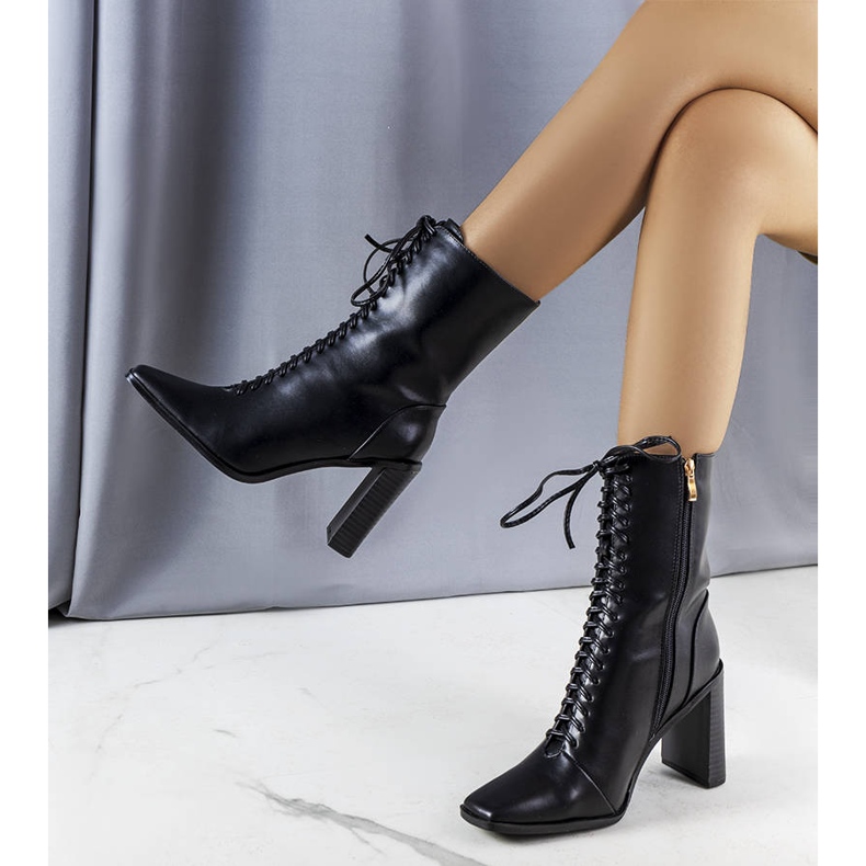 Botine negre cu cravată Jenny negru 1 Botine negre cu cravată Jenny negru 1