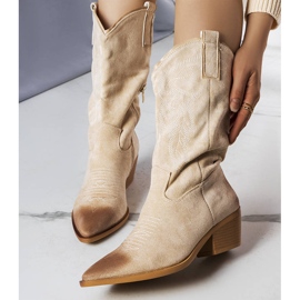 PA1 Cizme de cowboy bej din piele intoarsa artificiala de la Routhier 1