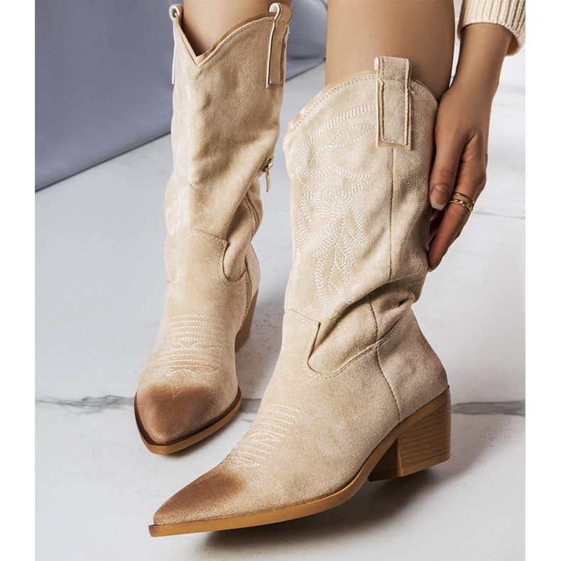 PA1 Cizme de cowboy bej din piele intoarsa artificiala de la Routhier 1