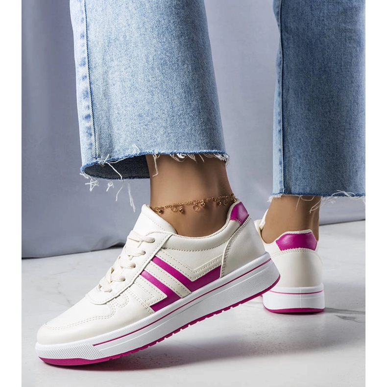 Tenisi crem cu inserții roz de la Olympia bej 1