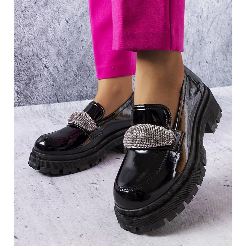 Brogue lăcuită neagră cu zirconiu cubic Mouss negru 1