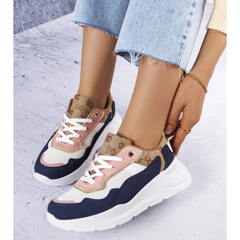 Tenisi bleumarin cu inserții aurii de la Lebrun alb 1