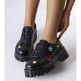 Brogues negre decorate cu flori Gemeni negru 1