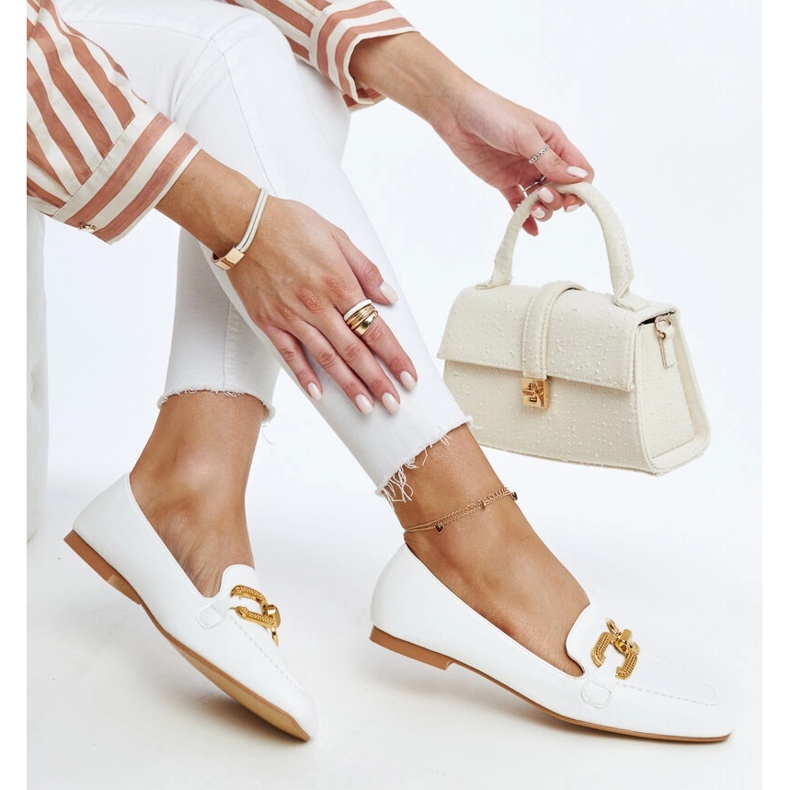 Mocasini Rousseau albi cu catarama 1