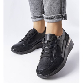 Pantofi negri din piele ajurata de la Fleur negru 1