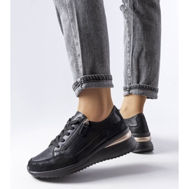 Pantofi negri din piele ajurata de la Fleur negru 2